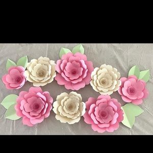 Pink cream Paper Flowers Wall Decor